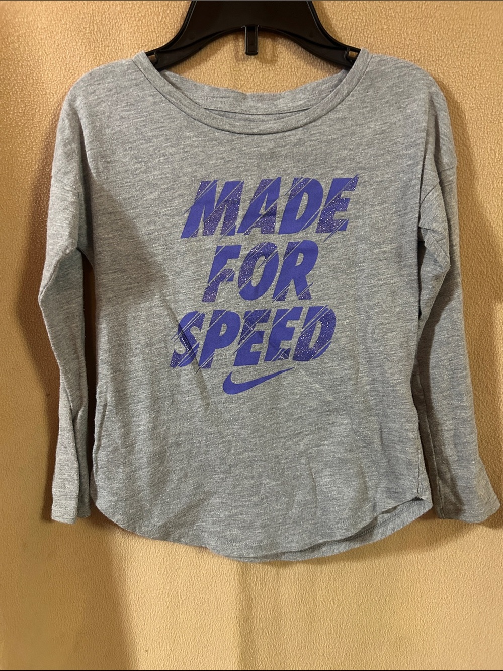 Nike Kids Gray Long-Sleeve Tee with Purple 'Made For Speed' Graphic